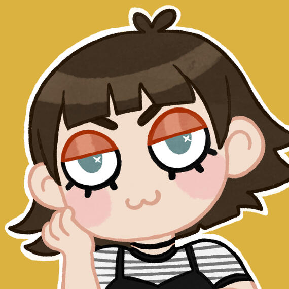 Self-portrait of the artist, drawn in a cute cartoon style.